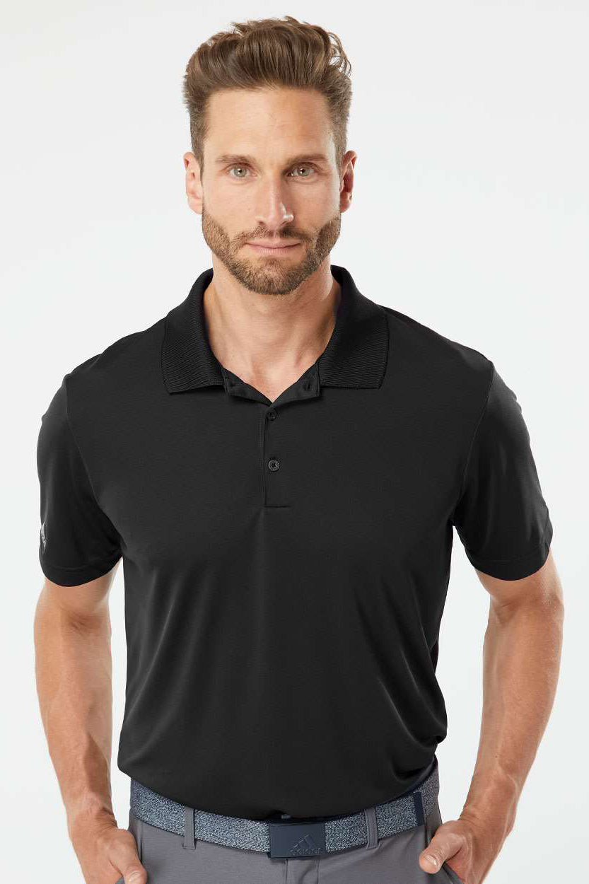 Adidas A230 Mens Performance Short Sleeve Polo Shirt Black Model Front
