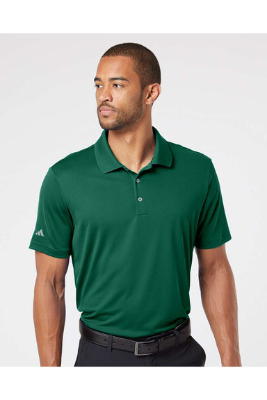 Adidas A230 Mens Performance Short Sleeve Polo Shirt Collegiate Green Model Front