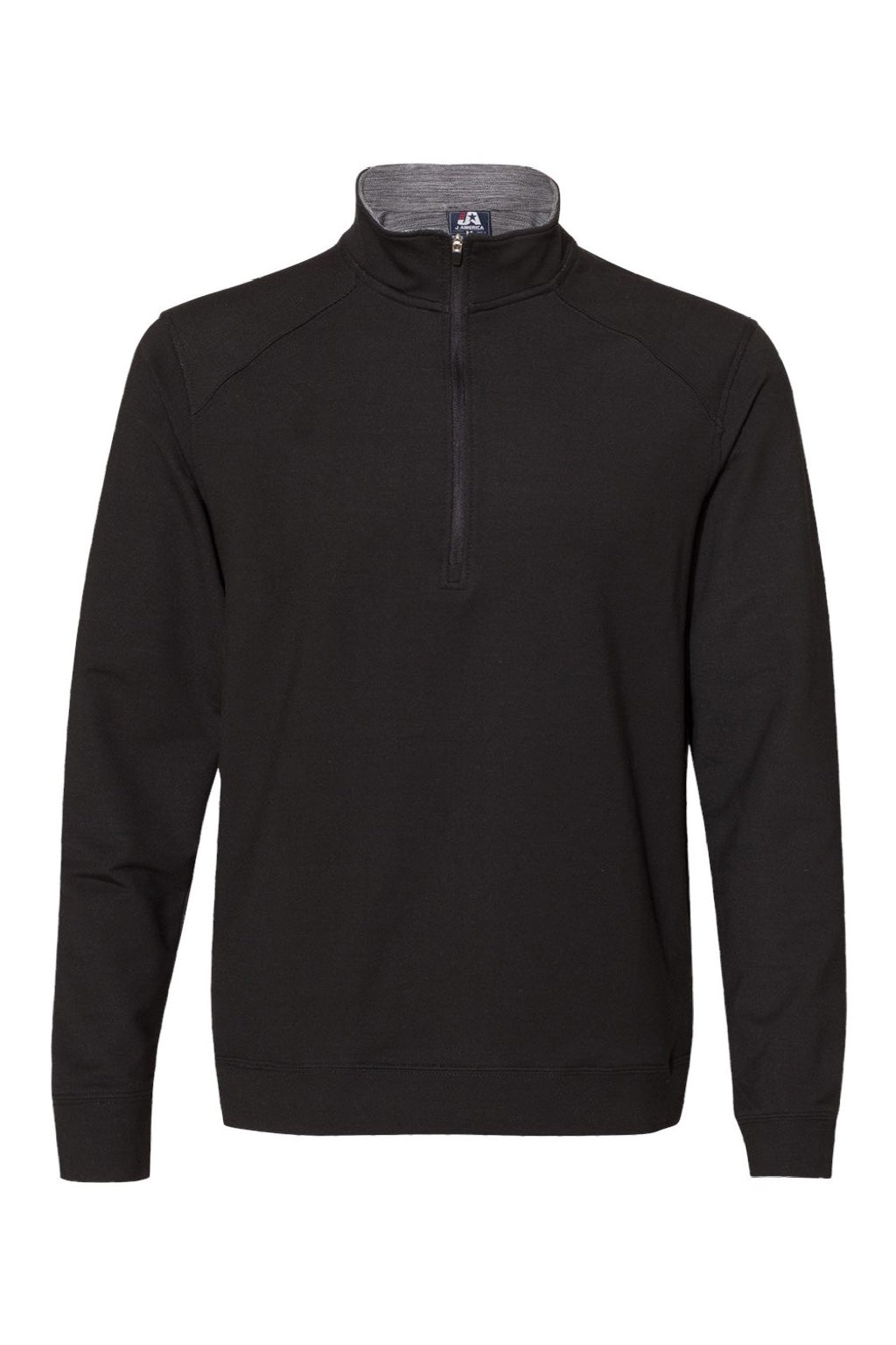 J America 8434 Mens Omega Sueded Terry 1/4 Zip Sweatshirt w/ Pockets Black Triblend Flat Front