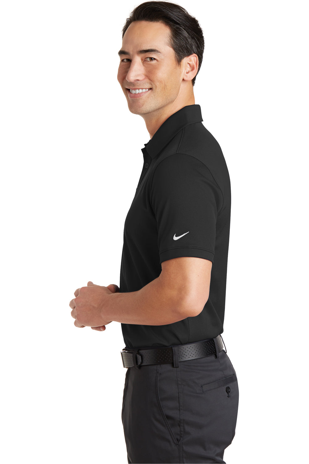 Nike 746099 Mens Icon Dri-Fit Moisture Wicking Short Sleeve Polo Shirt Black Model Side