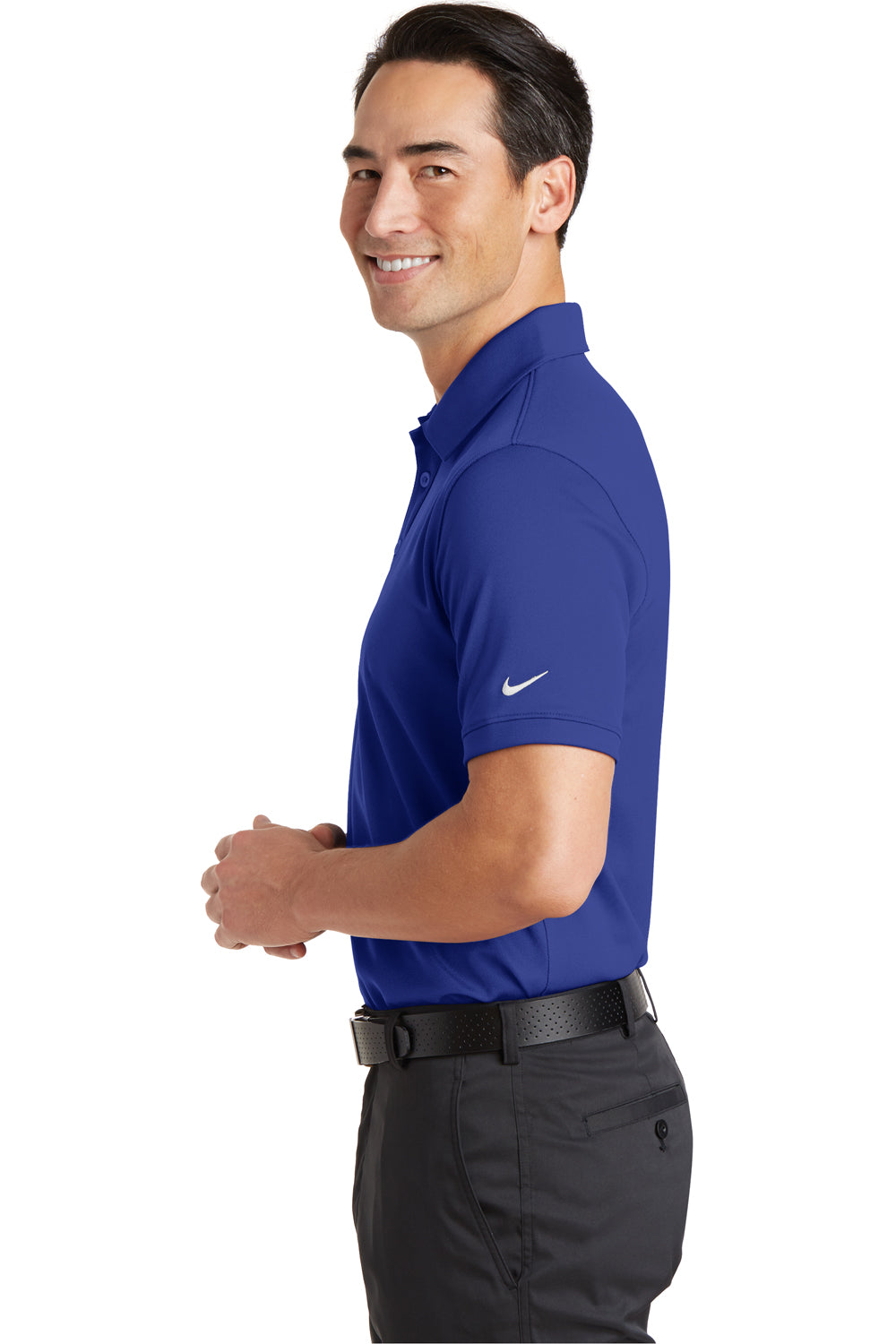 Nike 746099 Mens Icon Dri-Fit Moisture Wicking Short Sleeve Polo Shirt Royal Blue Model Side