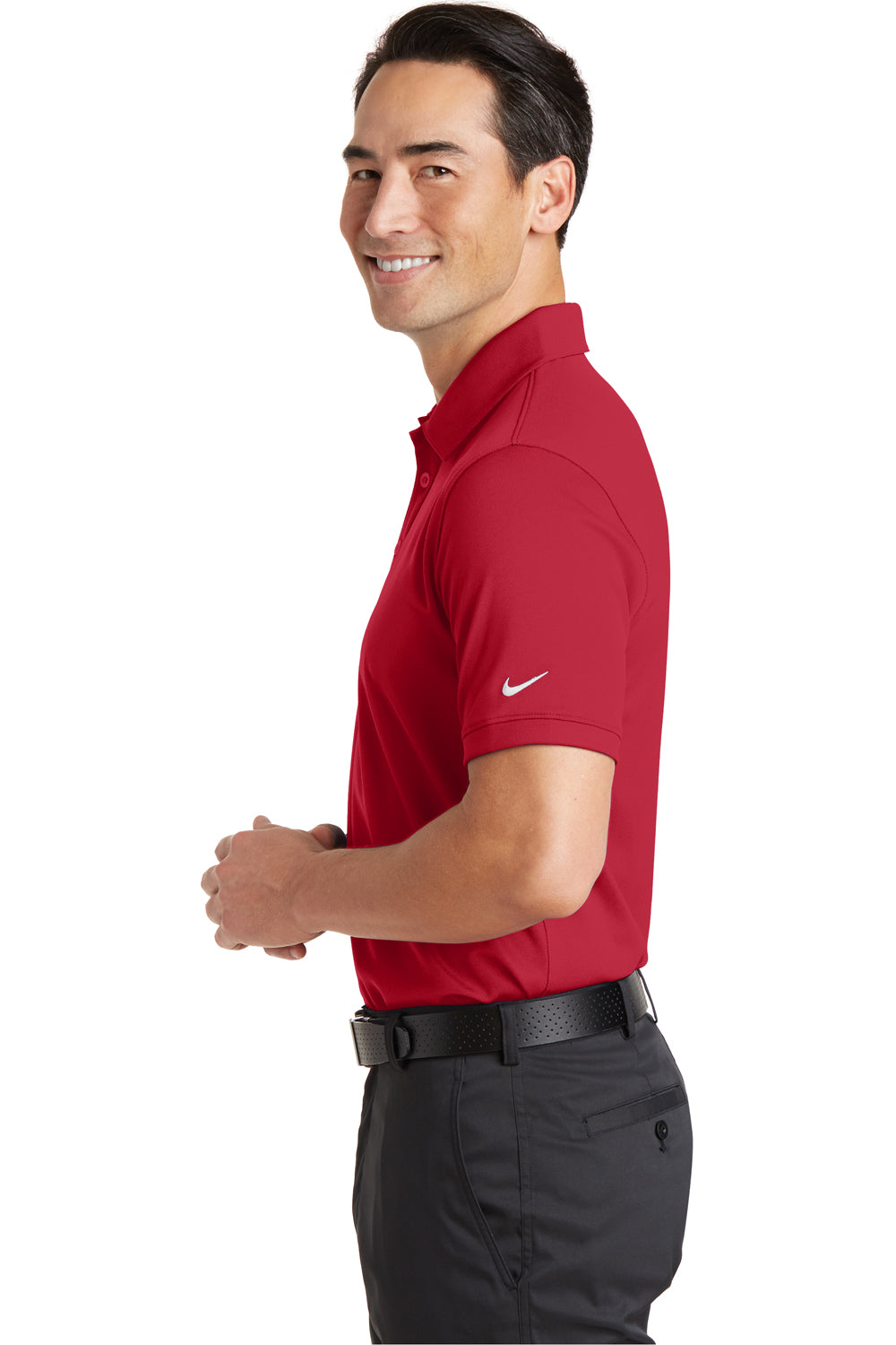 Nike 746099 Mens Icon Dri-Fit Moisture Wicking Short Sleeve Polo Shirt Gym Red Model Side