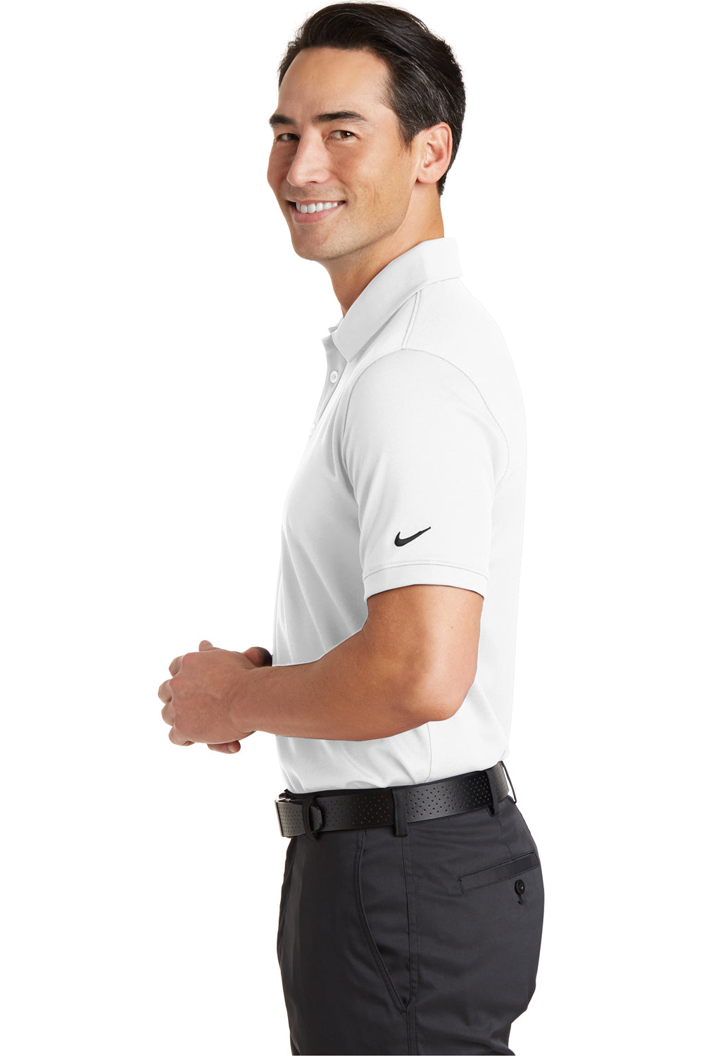 Nike 746099 Mens Icon Dri-Fit Moisture Wicking Short Sleeve Polo Shirt White Model Side