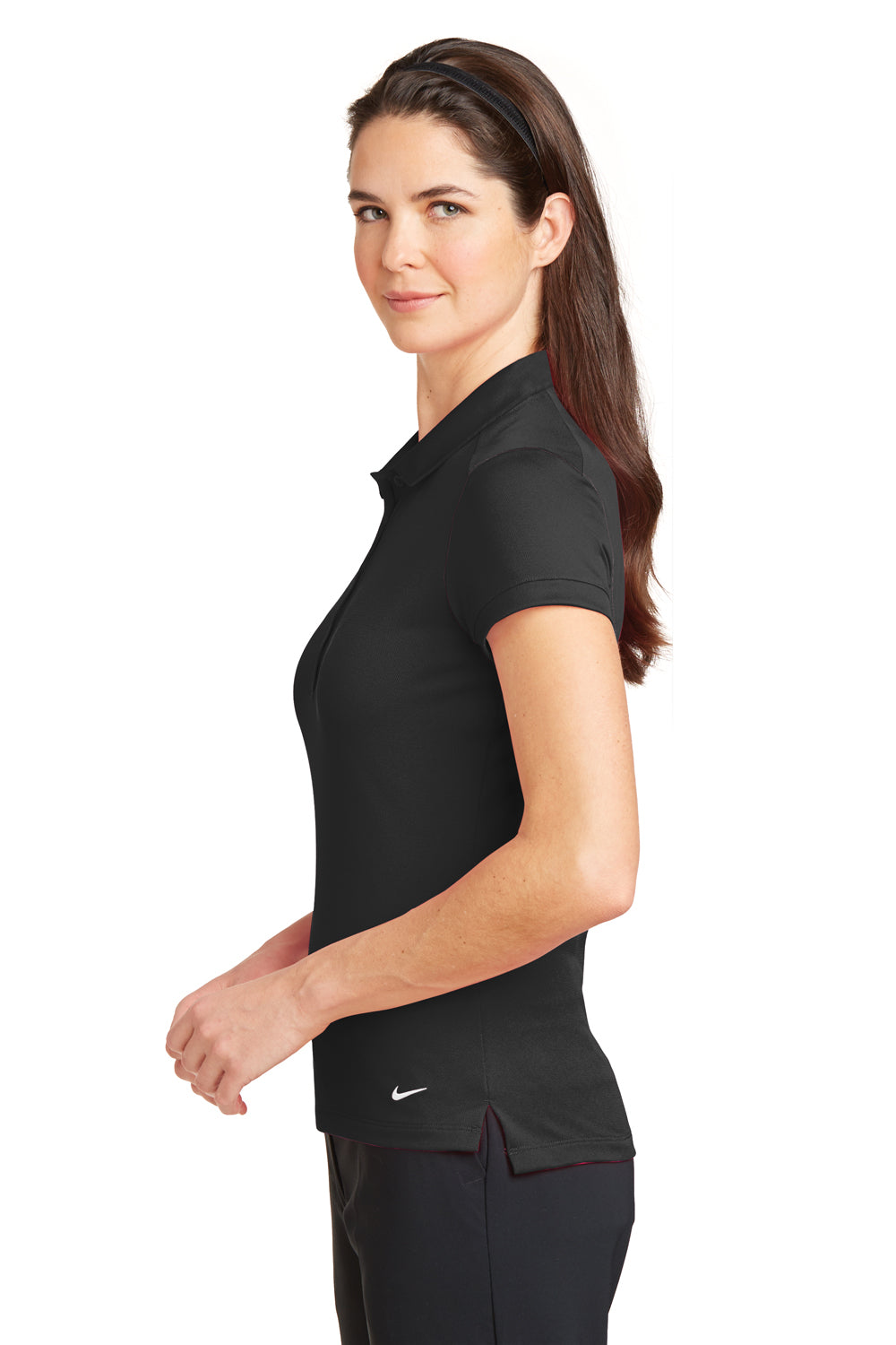Nike 746100 Womens Icon Dri-Fit Moisture Wicking Short Sleeve Polo Shirt Black Model Side