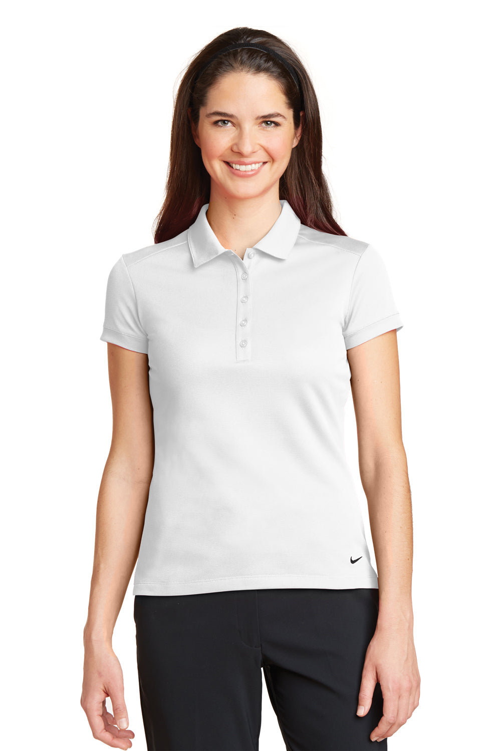 Nike 746100 Womens Icon Dri-Fit Moisture Wicking Short Sleeve Polo Shirt White Model Front