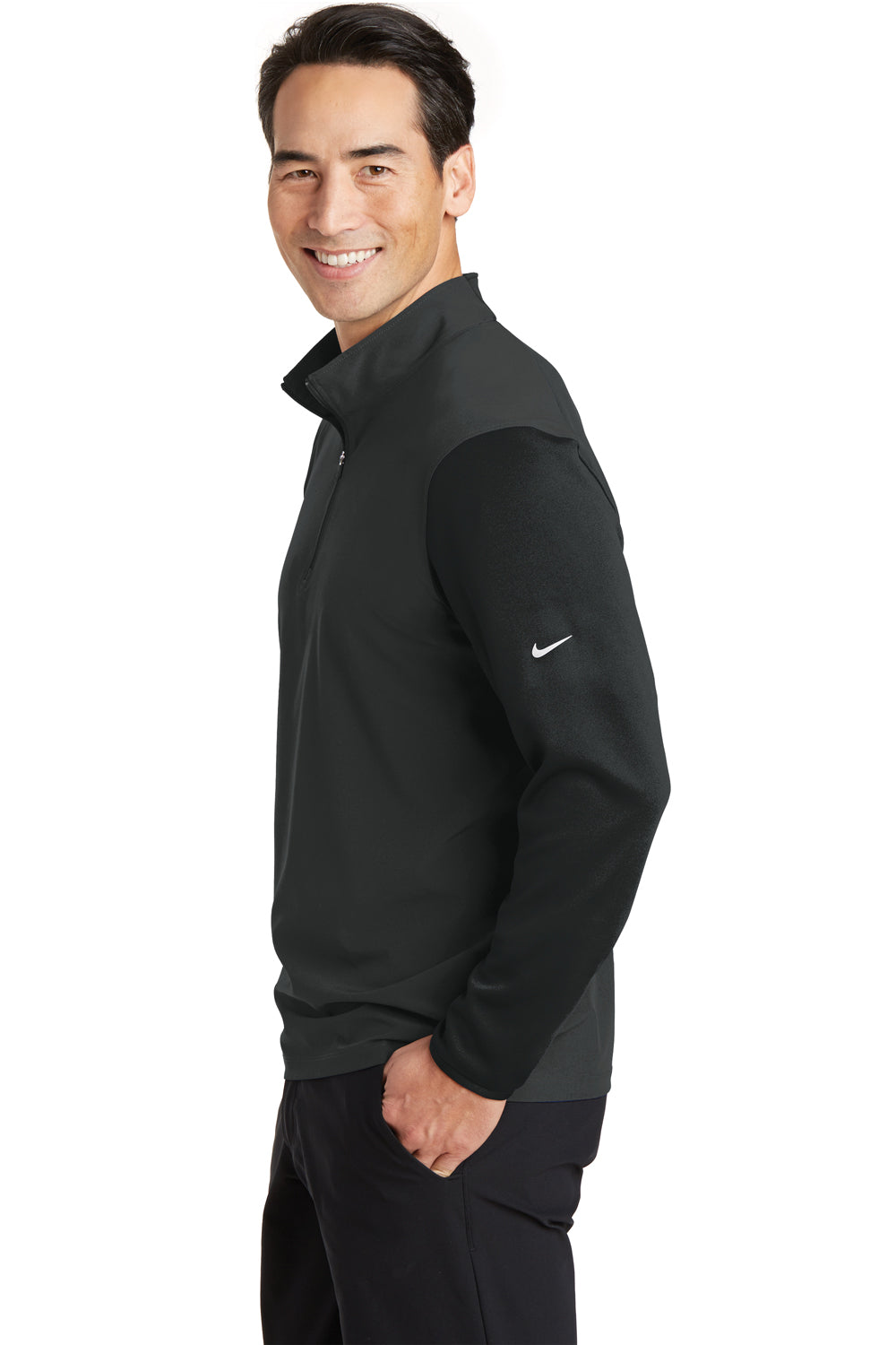 Nike 746102 Mens Dri-Fit Moisture Wicking 1/4 Zip Sweatshirt Black Model Side