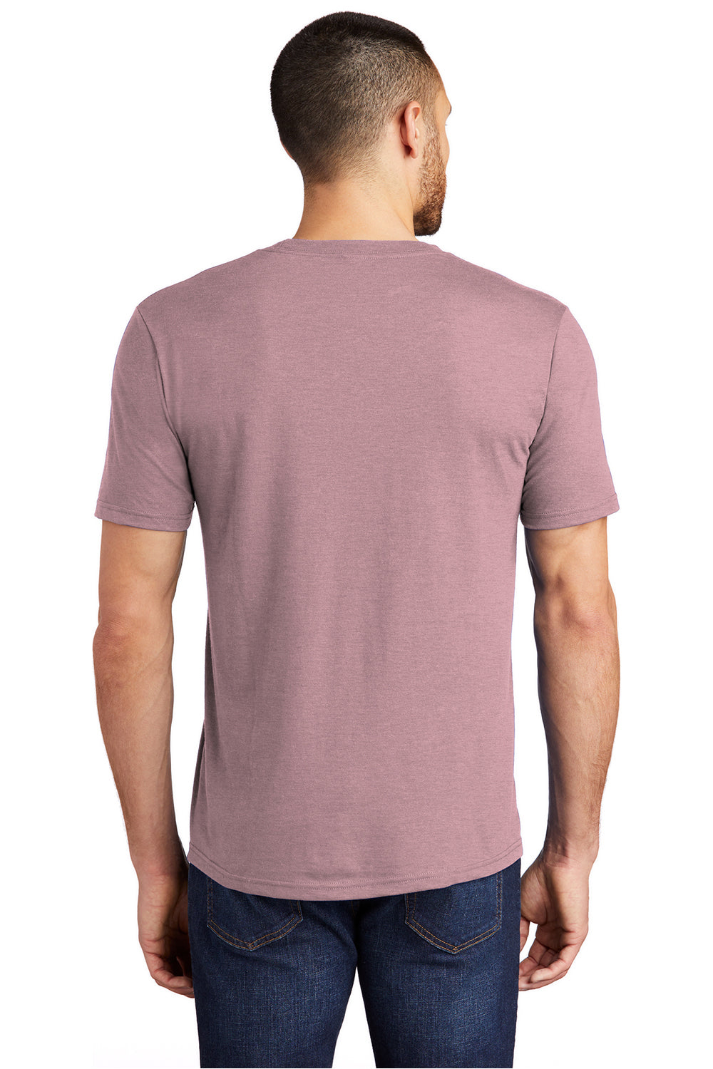 District DM130 Mens Perfect Tri Short Sleeve Crewneck T-Shirt Heather Lavender Model Back