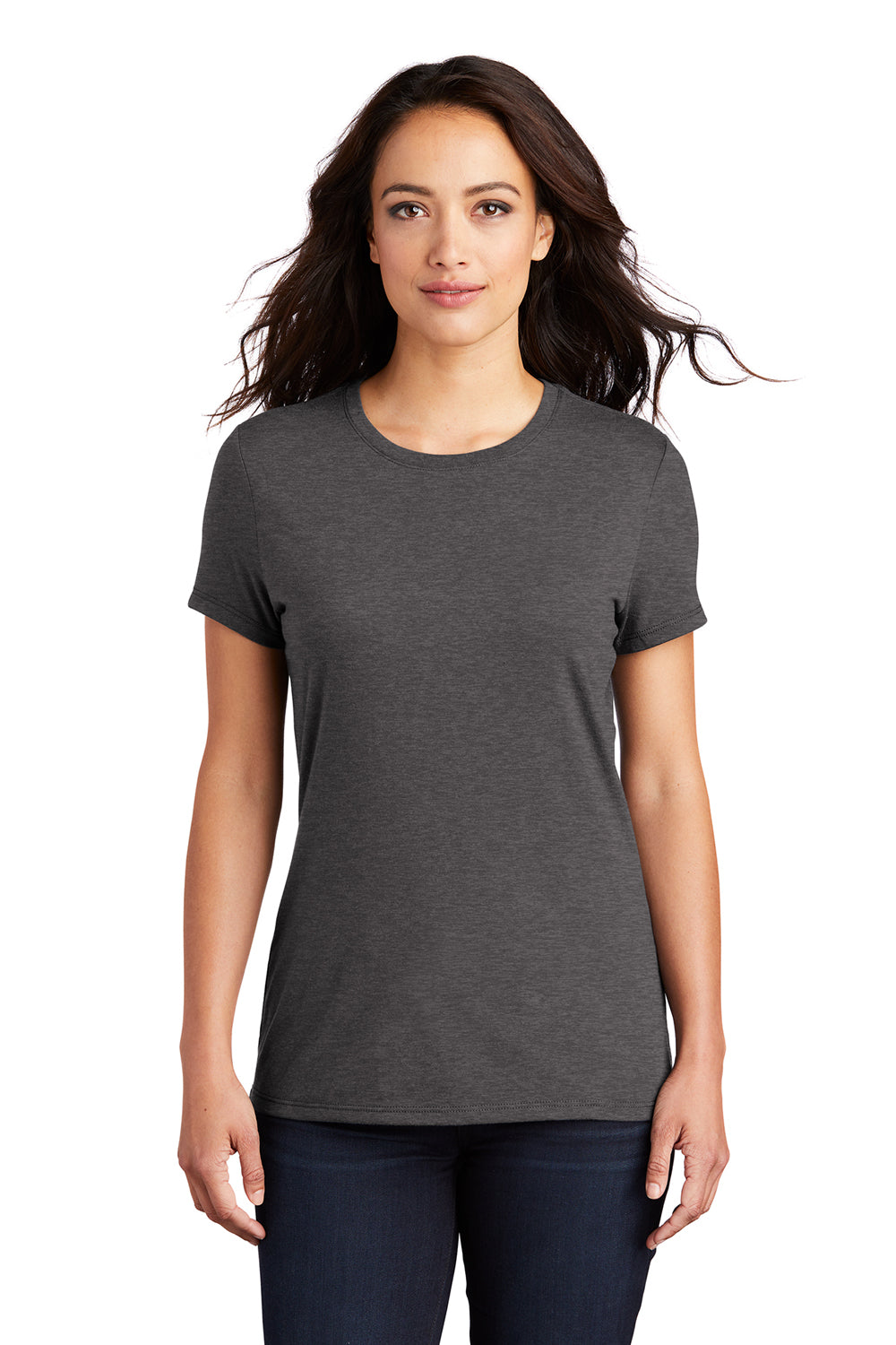 District DM130L Womens Perfect Tri Short Sleeve Crewneck T-Shirt Heather Charcoal Grey Model Front