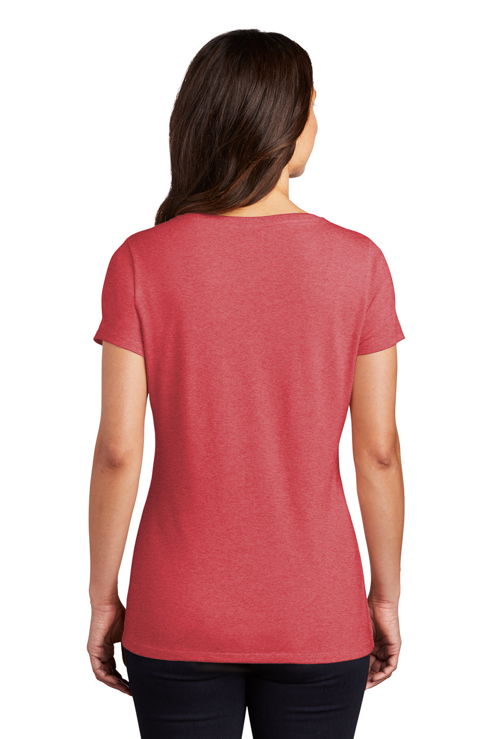 District DM1350L Womens Perfect Tri Short Sleeve V-Neck T-Shirt Red Frost Model Back