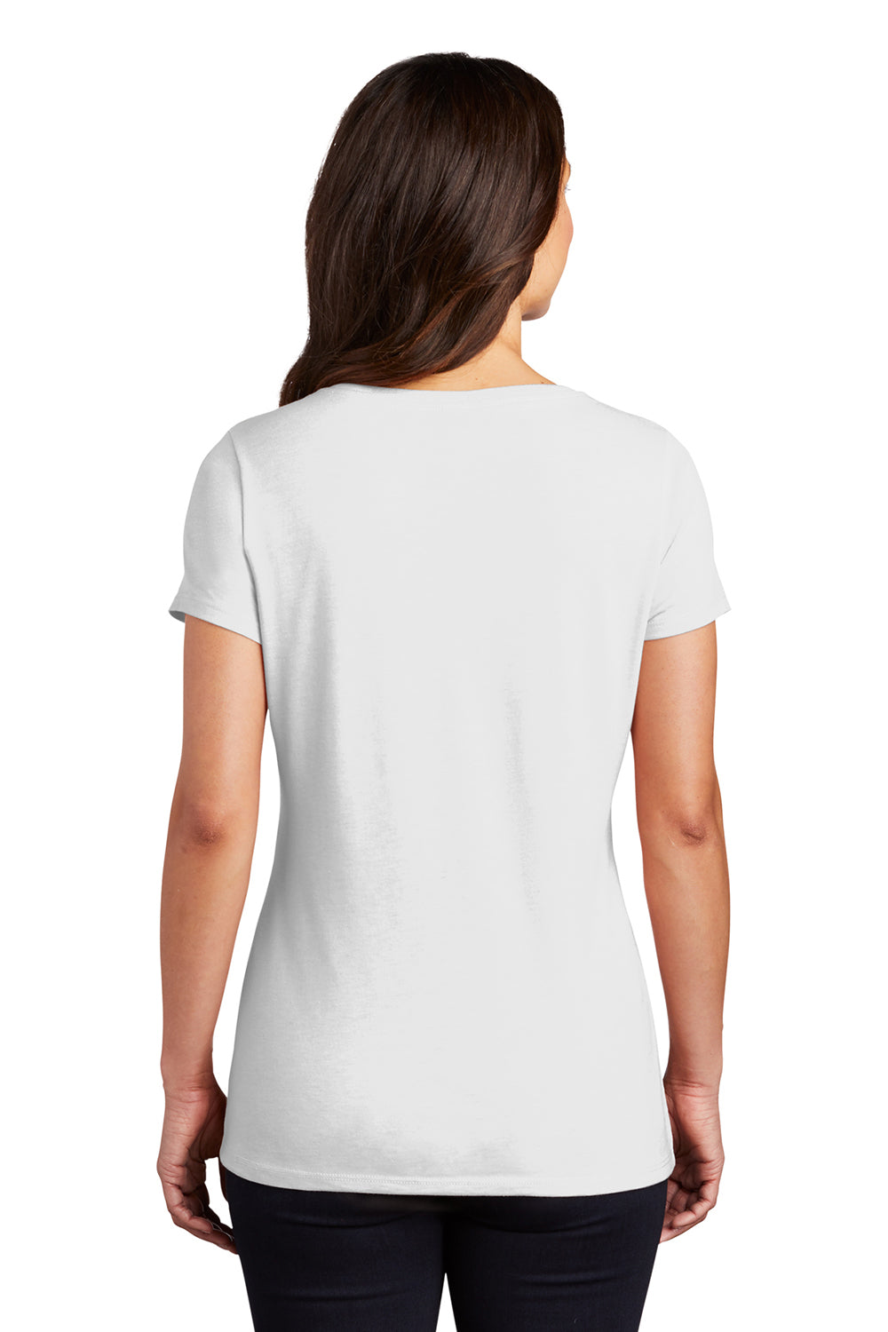 District DM1350L Womens Perfect Tri Short Sleeve V-Neck T-Shirt White Model Back