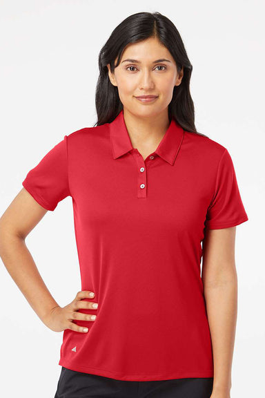 Adidas A231 Womens Performance UPF 50+ Short Sleeve Polo Shirt Collegiate Red Model Front