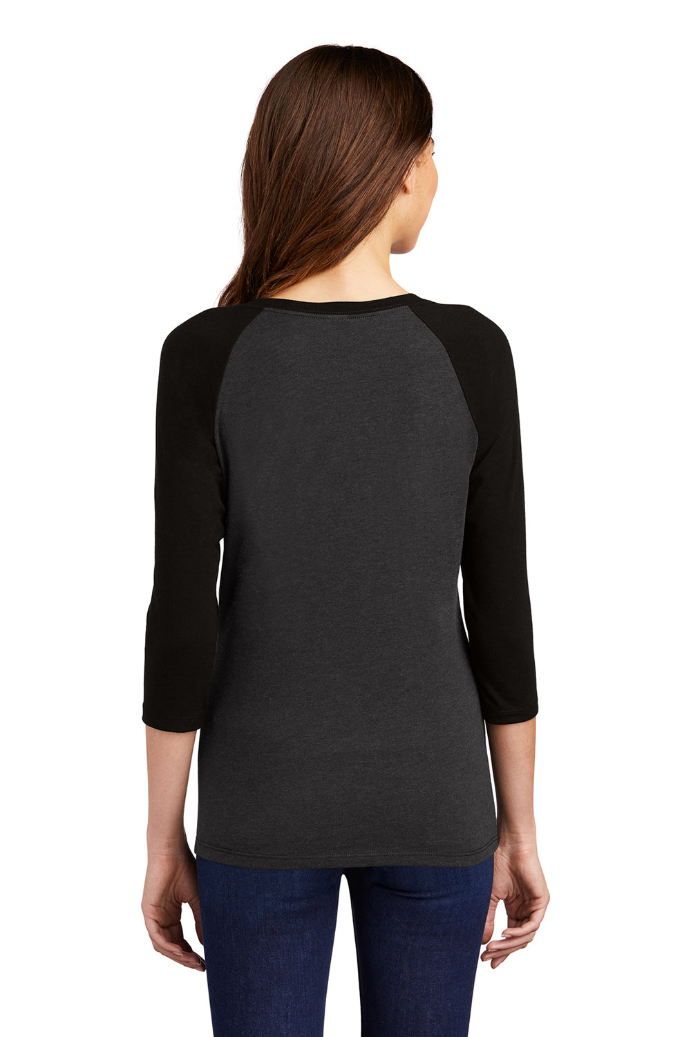 District DM136L Womens Perfect Tri 3/4 Sleeve Crewneck T-Shirt Black Frost/Black Model Back