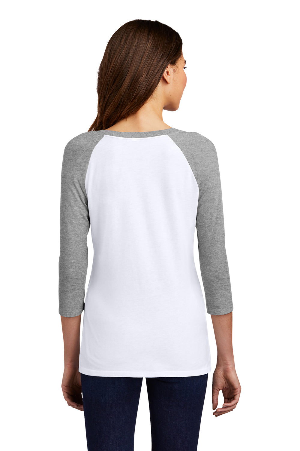 District DM136L Womens Perfect Tri 3/4 Sleeve Crewneck T-Shirt White/Grey Frost Model Back
