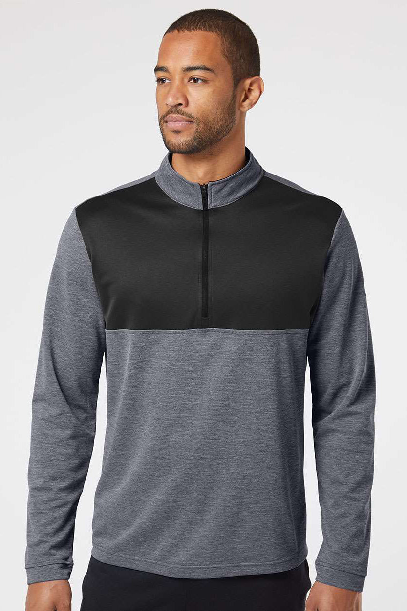 Adidas A280 Mens 1/4 Zip Pullover Heather Black/Carbon Grey Model Front