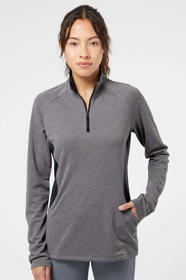 Adidas A281 Womens UPF 50+ 1/4 Zip Sweatshirt Heather Black/Carbon Grey Model Front