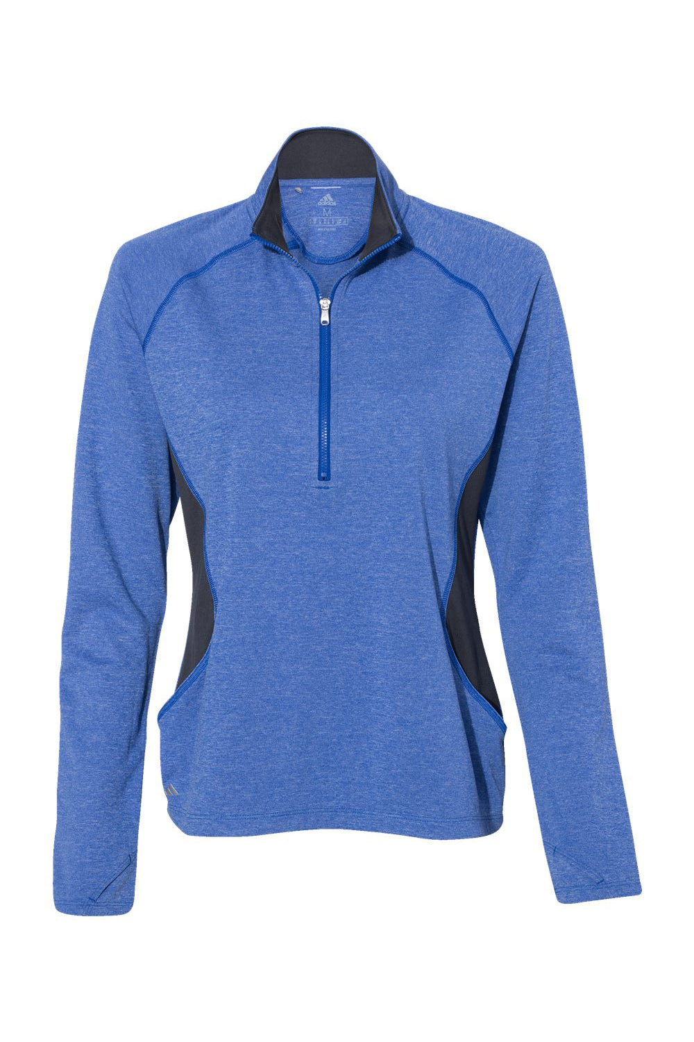 Adidas A281 Womens UPF 50+ 1/4 Zip Sweatshirt Heather Collegiate Royal Blue/Carbon Grey Flat Front