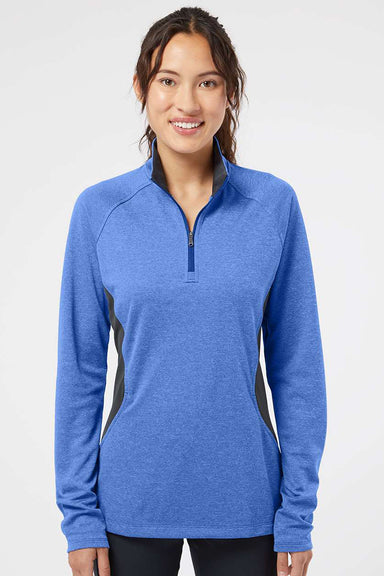 Adidas A281 Womens UPF 50+ 1/4 Zip Sweatshirt Heather Collegiate Royal Blue/Carbon Grey Model Front