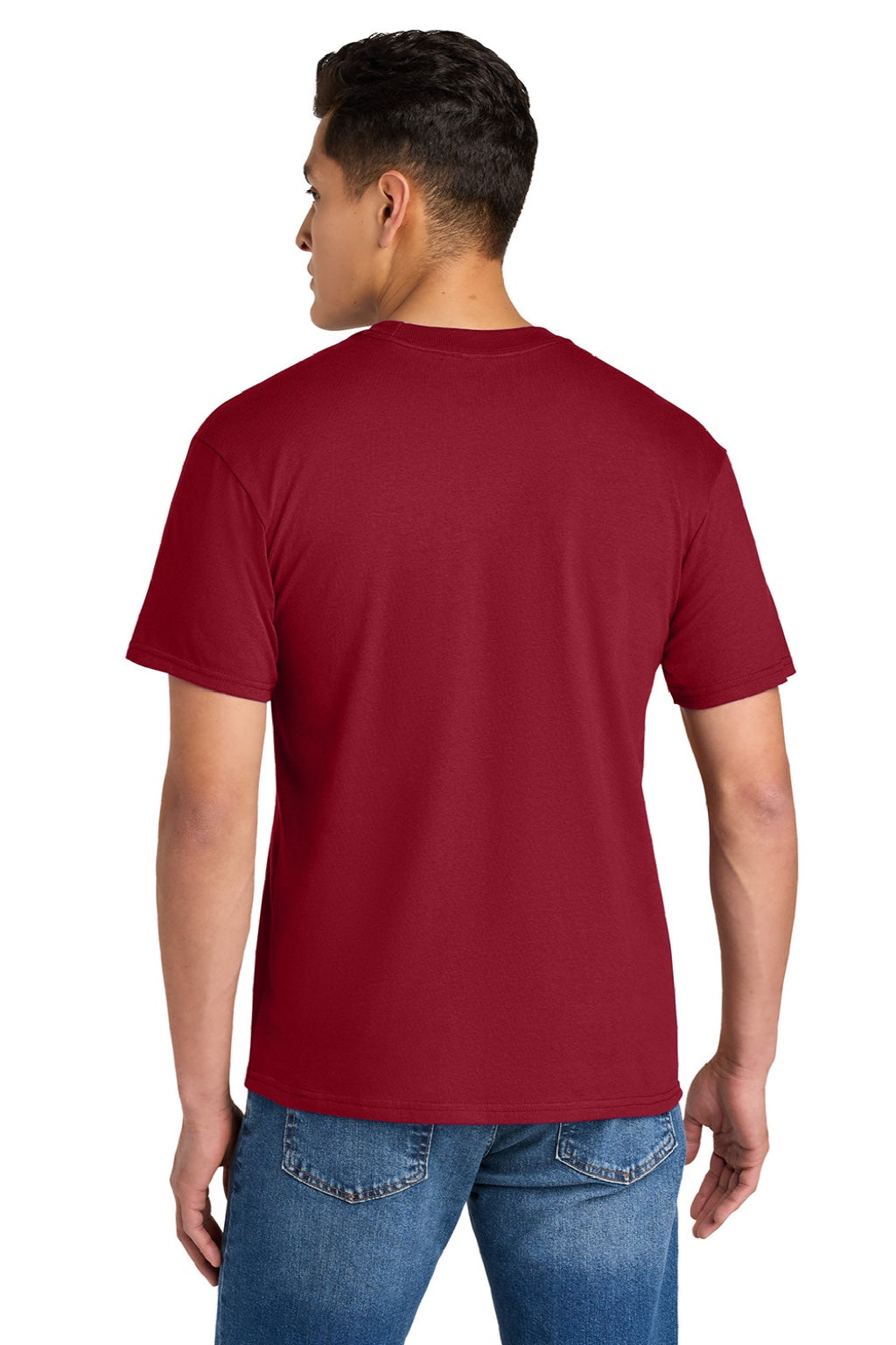 Gildan 75000 Mens Hammer Maxweight Short Sleeve Crewneck T-Shirt Cherry Red Model Back