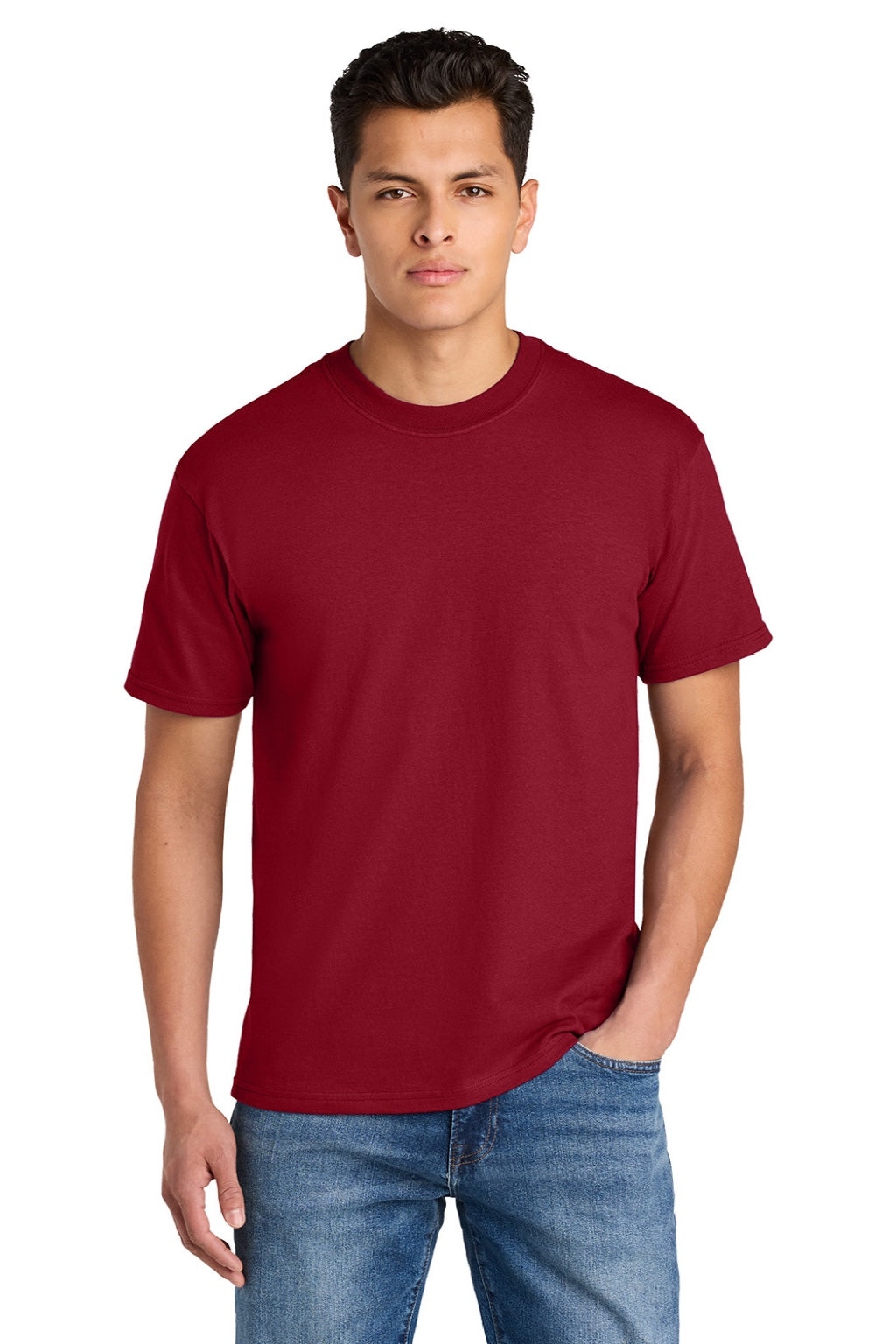 Gildan 75000 Mens Hammer Maxweight Short Sleeve Crewneck T-Shirt Cherry Red Model Front