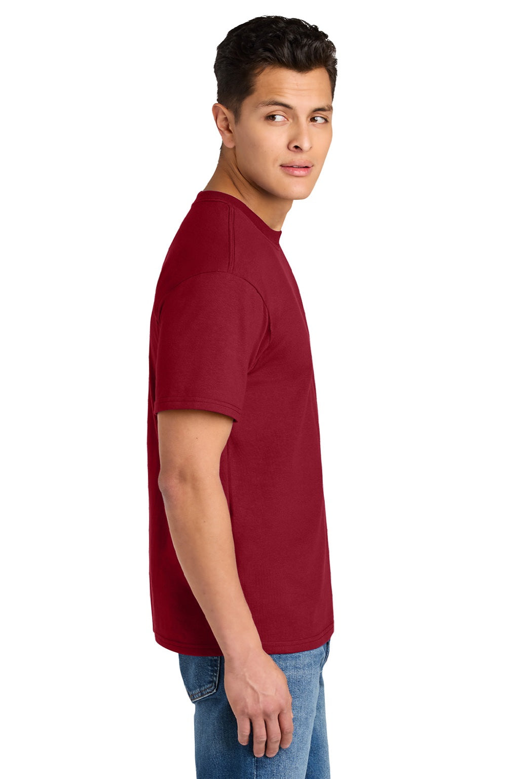 Gildan 75000 Mens Hammer Maxweight Short Sleeve Crewneck T-Shirt Cherry Red Model Side