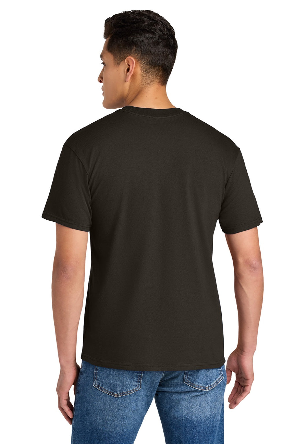 Gildan 75000 Mens Hammer Maxweight Short Sleeve Crewneck T-Shirt Dark Chocolate Brown Model Back