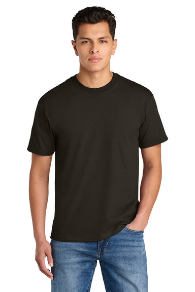 Gildan 75000 Mens Hammer Maxweight Short Sleeve Crewneck T-Shirt Dark Chocolate Brown Model Front