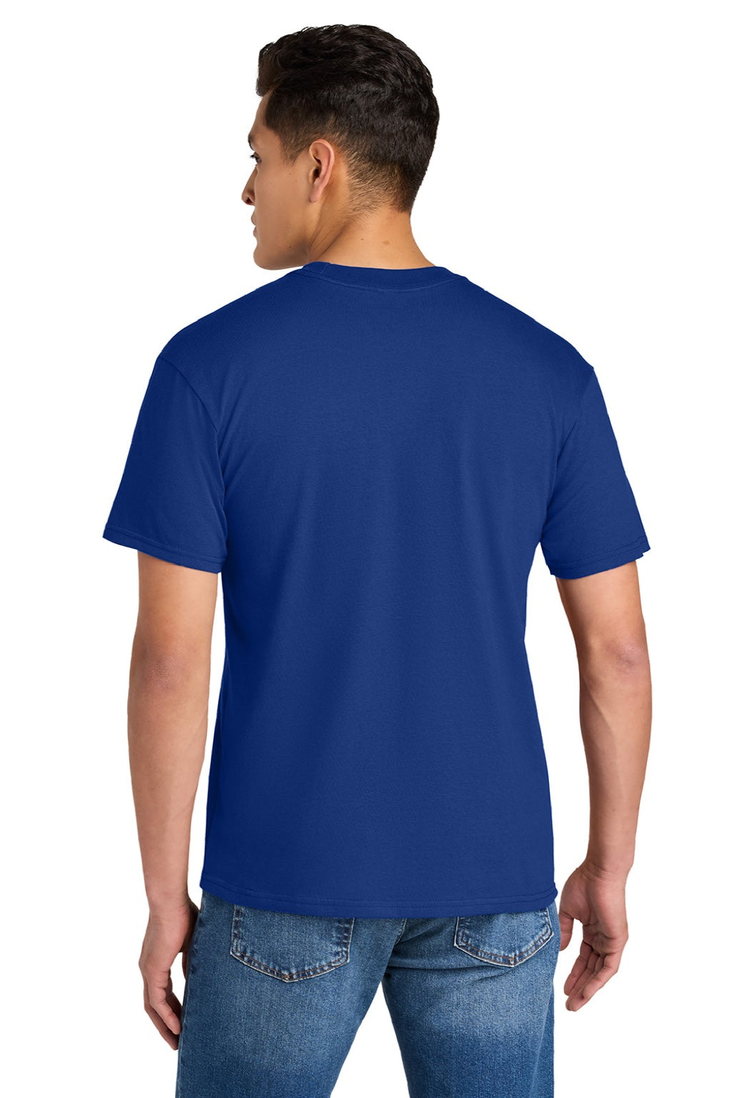 Gildan 75000 Mens Hammer Maxweight Short Sleeve Crewneck T-Shirt Deep Royal Blue Model Back