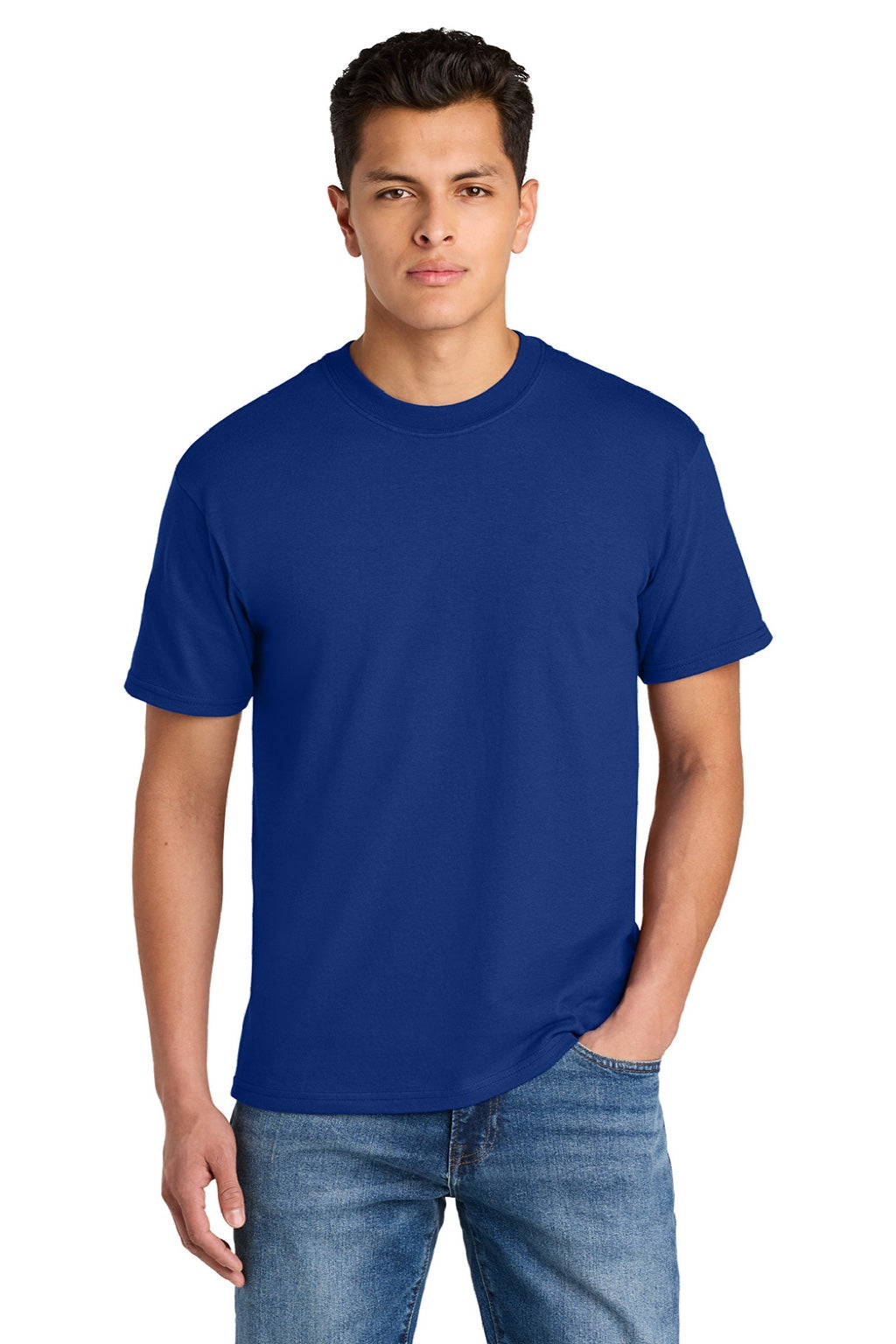 Gildan 75000 Mens Hammer Maxweight Short Sleeve Crewneck T-Shirt Deep Royal Blue Model Front