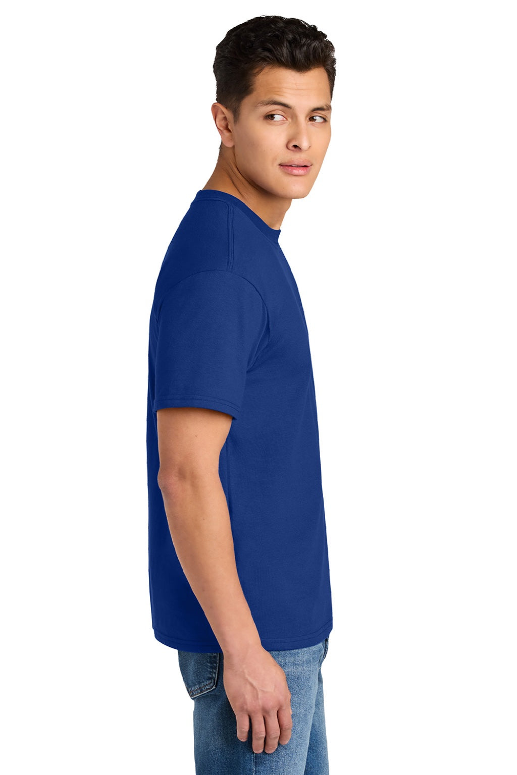 Gildan 75000 Mens Hammer Maxweight Short Sleeve Crewneck T-Shirt Deep Royal Blue Model Side