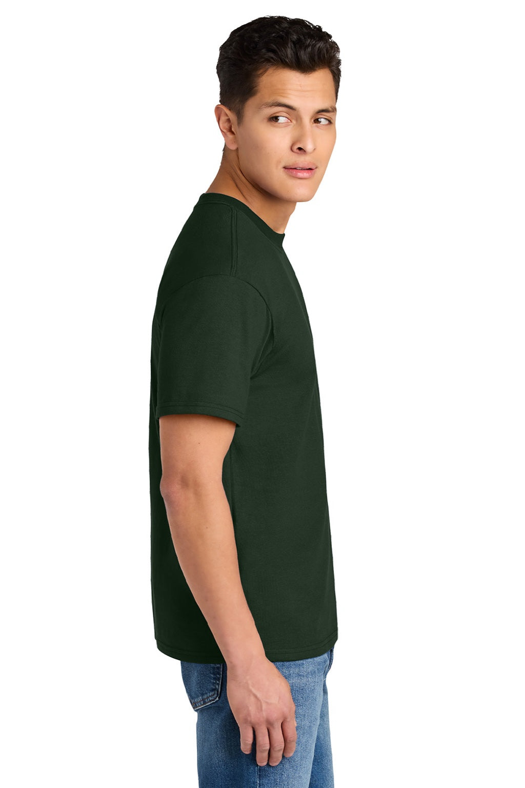 Gildan 75000 Mens Hammer Maxweight Short Sleeve Crewneck T-Shirt Forest Green Model Side