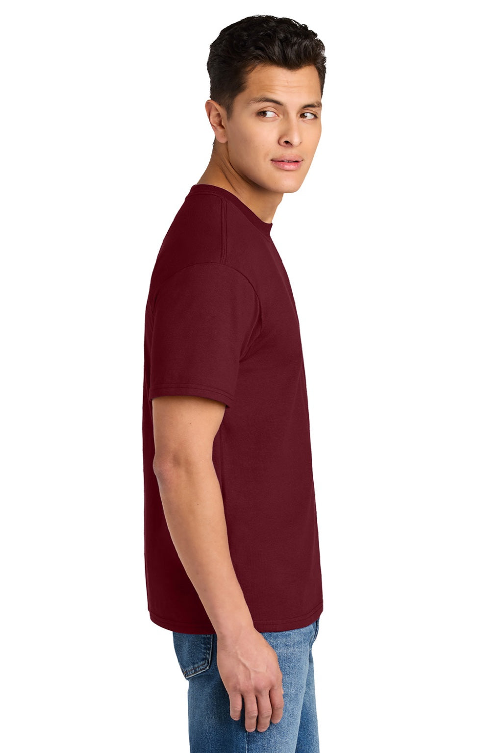 Gildan 75000 Mens Hammer Maxweight Short Sleeve Crewneck T-Shirt Garnet Red Model Side