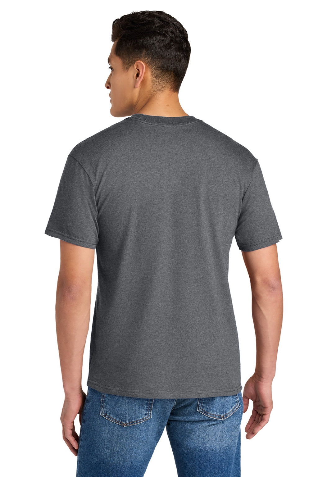 Gildan 75000 Mens Hammer Maxweight Short Sleeve Crewneck T-Shirt Heather Graphite Grey Model Back