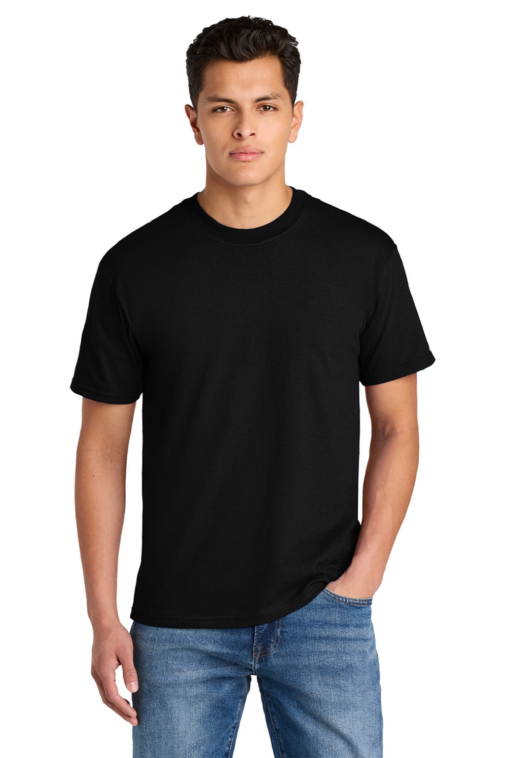 Gildan 75000 Mens Hammer Maxweight Short Sleeve Crewneck T-Shirt Pitch Black Model Front