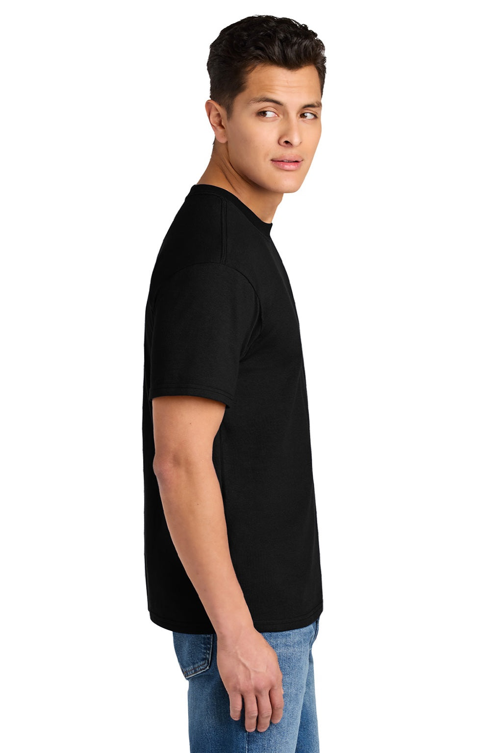 Gildan 75000 Mens Hammer Maxweight Short Sleeve Crewneck T-Shirt Pitch Black Model Side