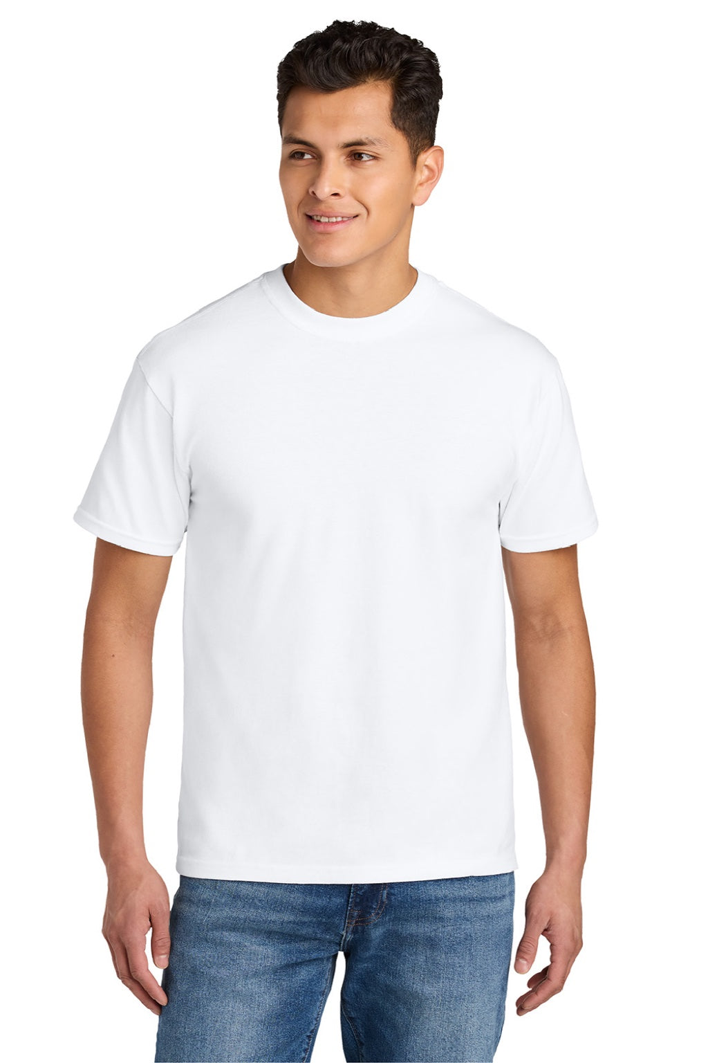 Gildan 75000 Mens Hammer Maxweight Short Sleeve Crewneck T-Shirt White Model Front