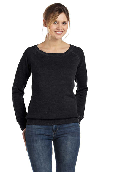 Bella + Canvas 7501 Womens Sponge Fleece Wide Neck Sweatshirt Black Model Front