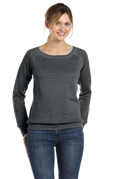 Bella + Canvas 7501 Womens Sponge Fleece Wide Neck Sweatshirt Solid Black Model Front