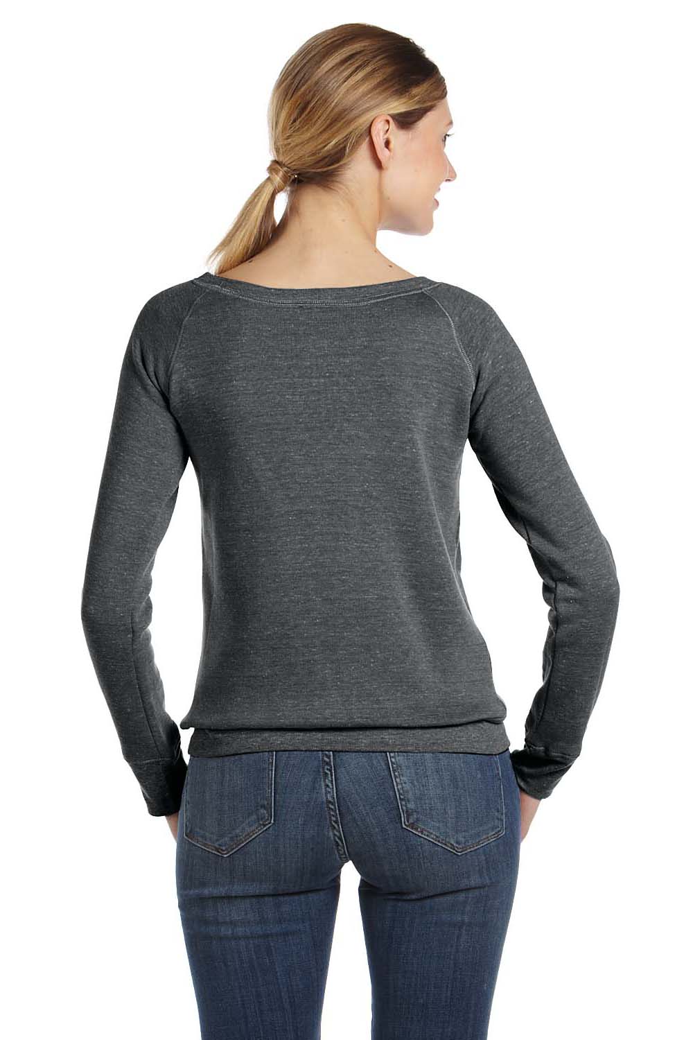 Bella + Canvas 7501 Womens Sponge Fleece Wide Neck Sweatshirt Solid Black Model Back
