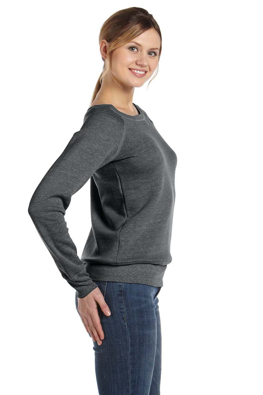 Bella + Canvas 7501 Womens Sponge Fleece Wide Neck Sweatshirt Solid Black Model Side