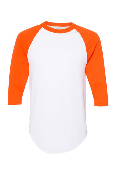 Augusta Sportswear 4420 Mens Raglan 3/4 Sleeve Crewneck T-Shirt White/Orange Flat Front