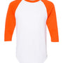 Augusta Sportswear Mens Raglan 3/4 Sleeve Crewneck T-Shirt - White/Orange - NEW