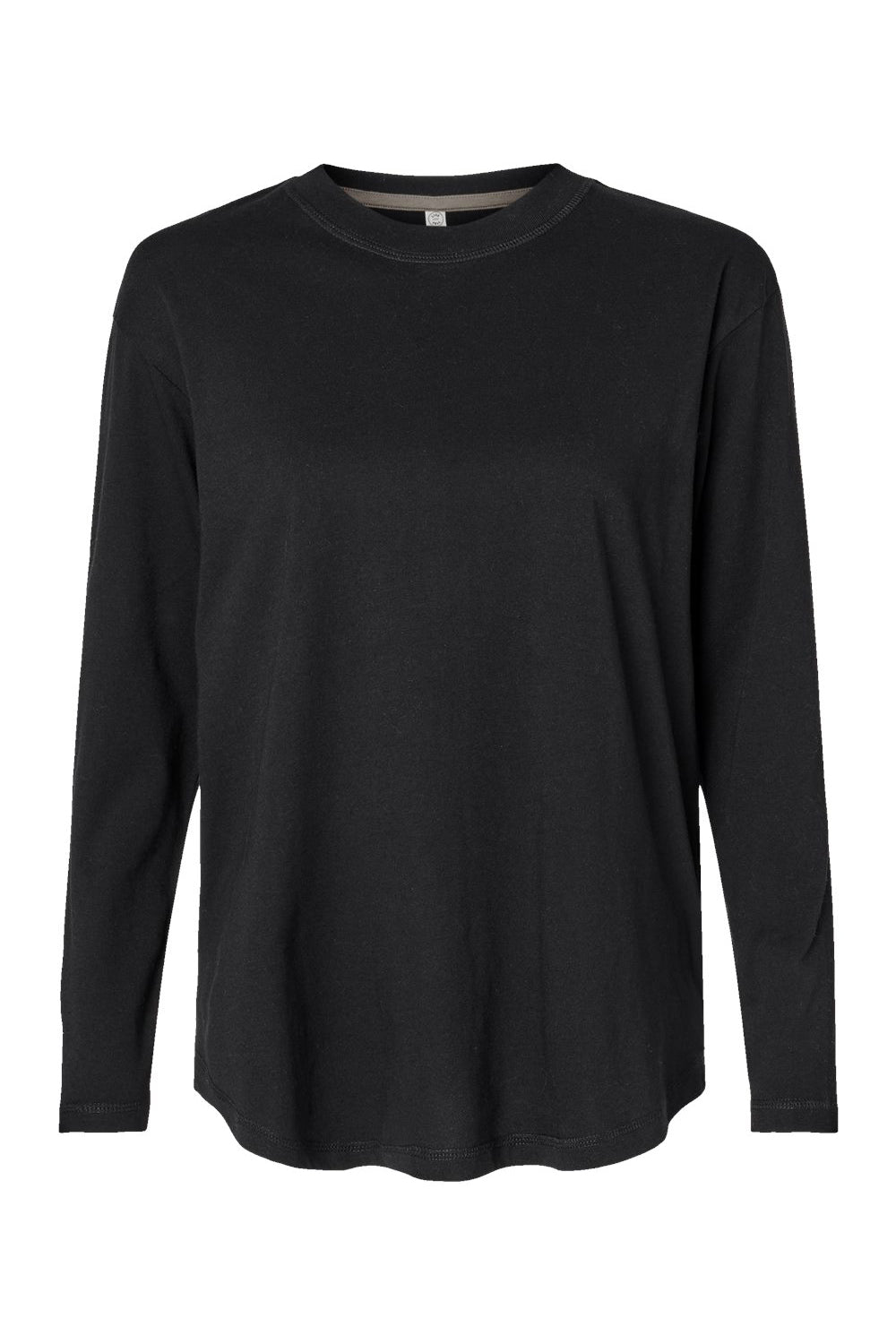 LAT 3508 Womens Fine Jersey Long Sleeve Crewneck T-Shirt Black Flat Front