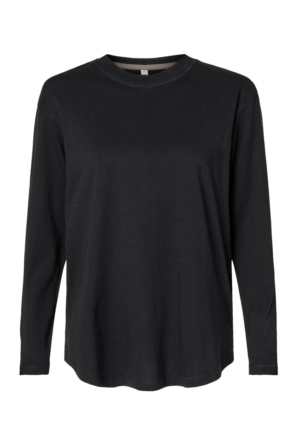 LAT 3508 Womens Fine Jersey Long Sleeve Crewneck T-Shirt Black Flat Front