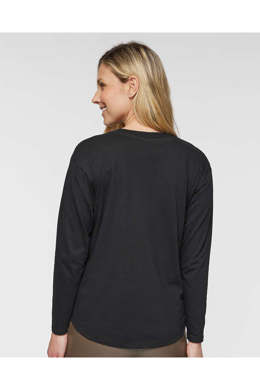 LAT 3508 Womens Fine Jersey Long Sleeve Crewneck T-Shirt Black Model Back