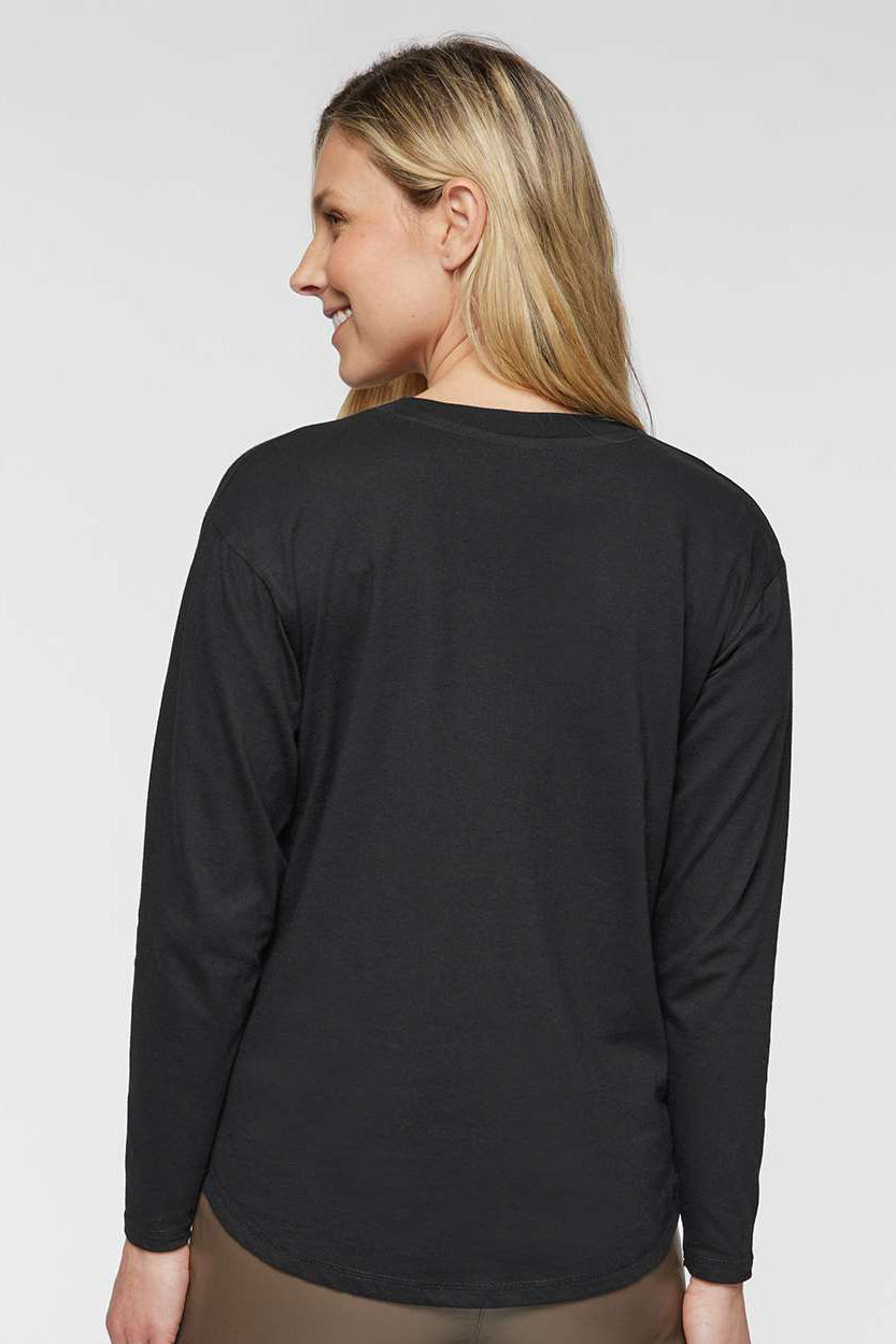 LAT 3508 Womens Fine Jersey Long Sleeve Crewneck T-Shirt Black Model Back