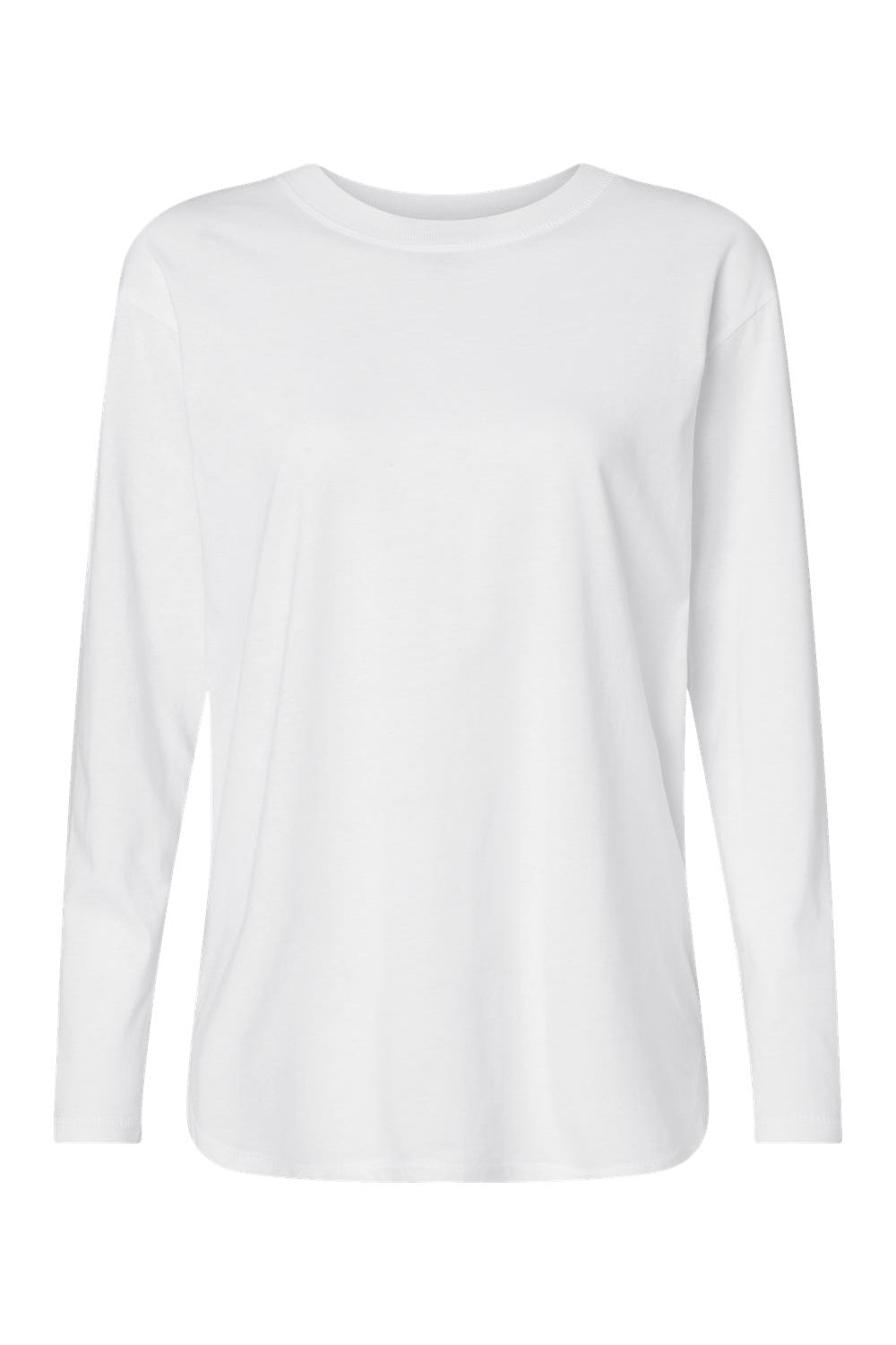 LAT 3508 Womens Fine Jersey Long Sleeve Crewneck T-Shirt White Flat Front