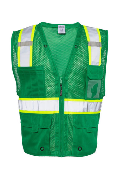 Kishigo B100-111 Unisex EV Series Enhanced Visibility Multi Pocket Mesh Vest Green/Lime Green Flat Front