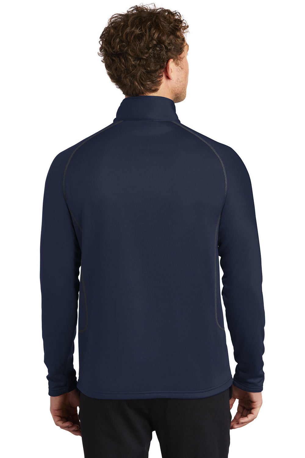 Eddie Bauer EB236 Mens Smooth Fleece 1/4 Zip Sweatshirt River Navy Blue Model Back