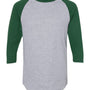 Augusta Sportswear Mens Raglan 3/4 Sleeve Crewneck T-Shirt - Heather Grey/Dark Green - NEW
