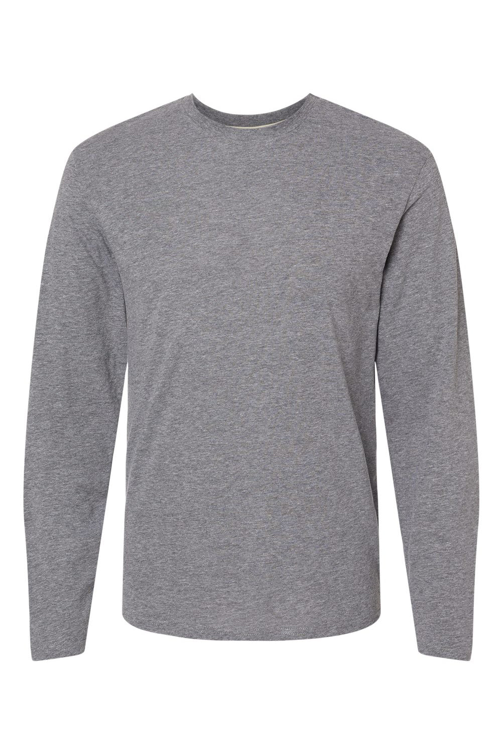 LAT 6918 Mens Fine Jersey Long Sleeve Crewneck T-Shirt Heather Granite Grey Flat Front